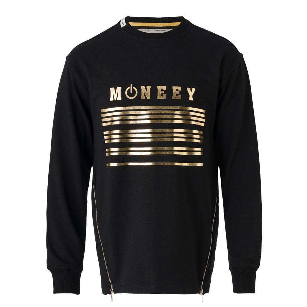 Unisex Siyah Gold Baskılı Fermuar Detaylı “MONEEY” Sweatshirt – Şık & Modern Tasarım