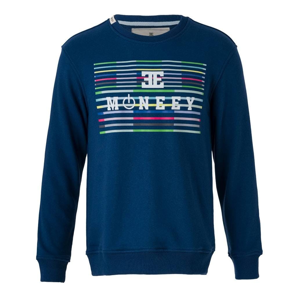 Mavi Slim Fit Renkli Çizgili “MONEEY” Baskılı Sweatshirt – Unisex
