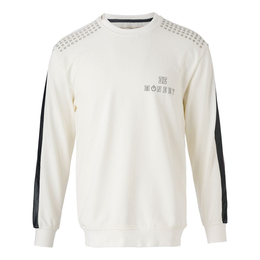 Ekru Omuz Detaylı Siyah Şeritli "MONEEY" Sweatshirt