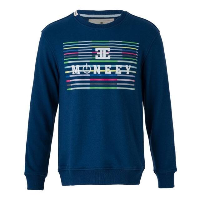 Mavi Slim Fit Renkli Çizgili “MONEEY” Baskılı Sweatshirt – Unisex
